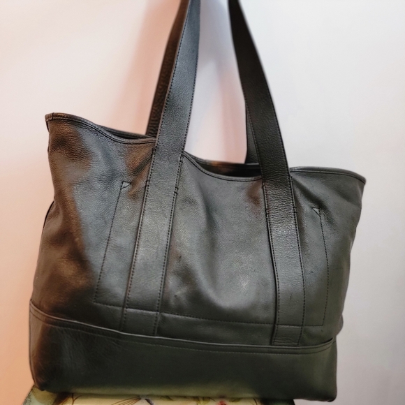 J. Crew Montauk Black Leather Tote Bag - Picture 4 of 12